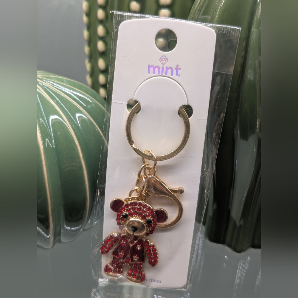 Mint Sparkling Red Bear Keychain/Bagcharm